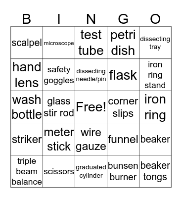 science bingo Card