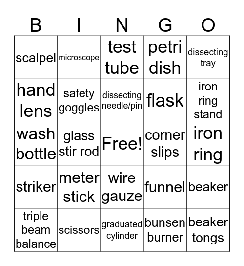 science bingo Card