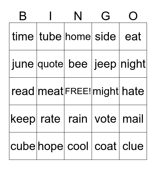 LONG VOWELS BINGO Card