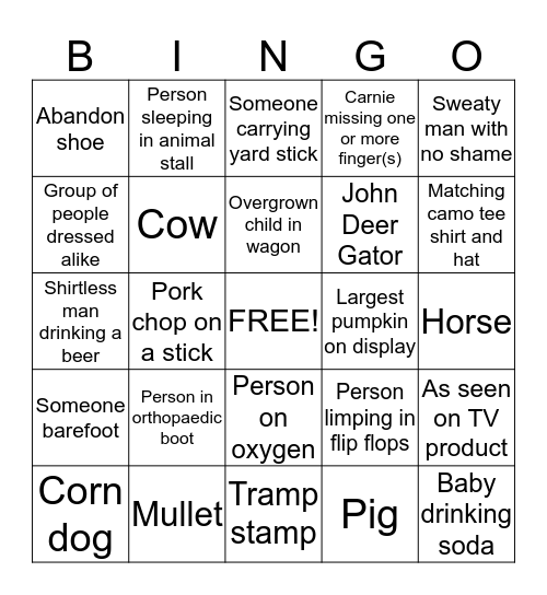 Iowa State Fair  Bingo Card