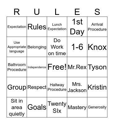 Rules and Expectations Bingo Card
