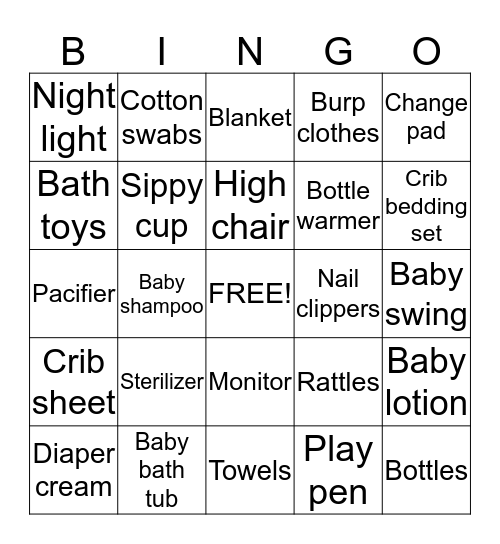 BABY GIFT BINGO Card