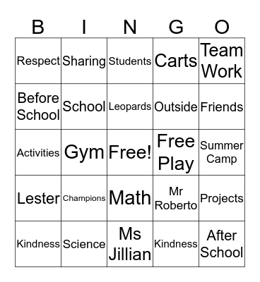 Champions Bingo Card