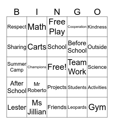 Champions Bingo Card