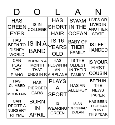 DOLAN FAMILY BINGO Card