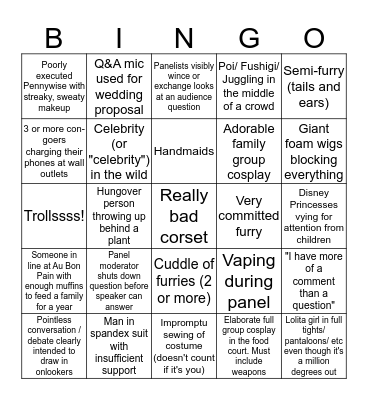 Saturday Dragon Con Bingo Card