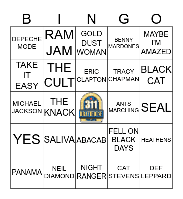 311 Drafthouse Music Bingo Card