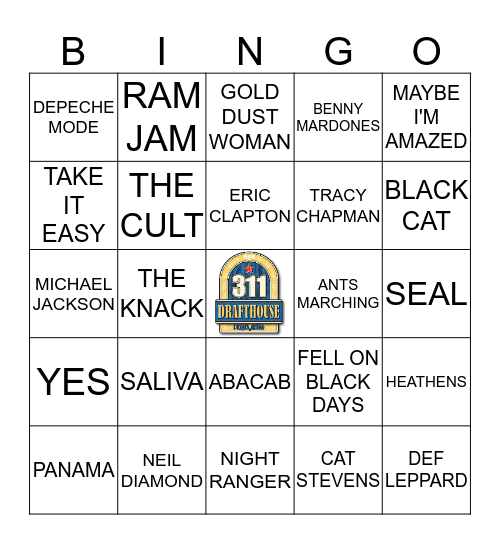 311 Drafthouse Music Bingo Card