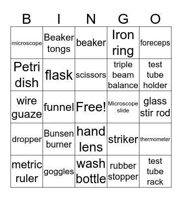 Lab Equipment Bingo Card