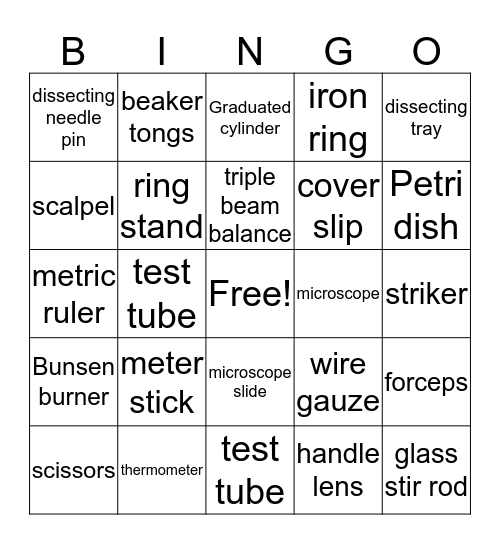 8th grade lab equipment review bingo  Bingo Card