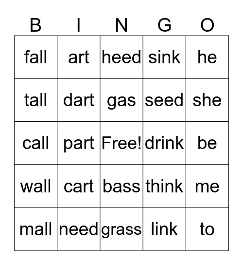 Rhyming Words Module 4 Bingo Card