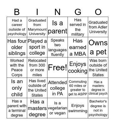 Get To Know Your Cohort Bingo Card