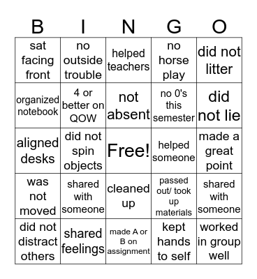 Social Response Bingo Card