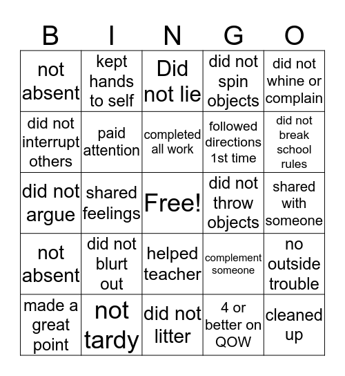 Social Response Bingo Card