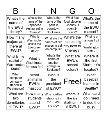 EWU Bingo Card