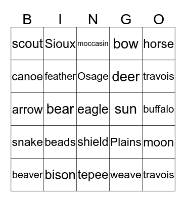 Native Americans Bingo Card