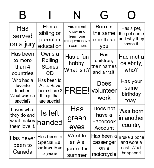 Find someone who.... Bingo Card