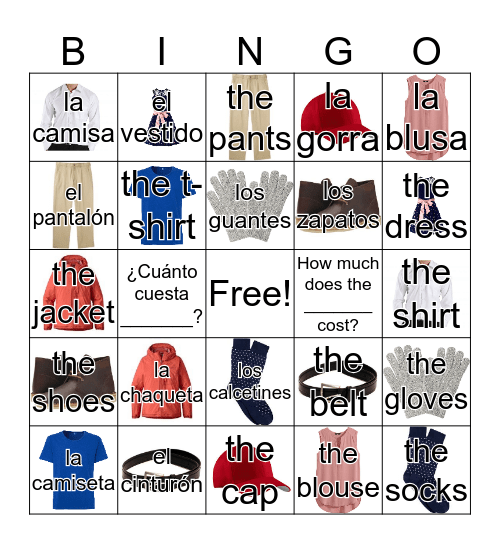 Clothing Bingo Card