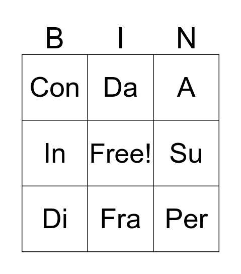 Le Preposizioni  Bingo Card