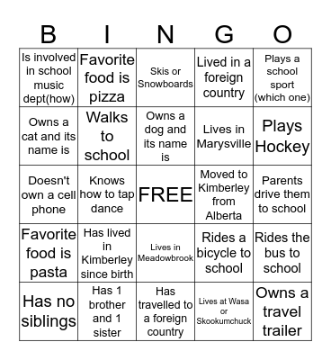 Getting to Know You!!  Bingo Card