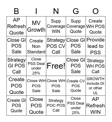 P.O.S BINGO Card