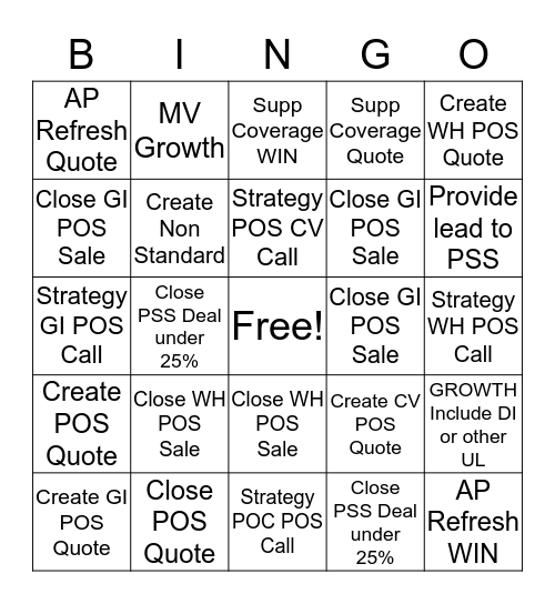 P.O.S BINGO Card