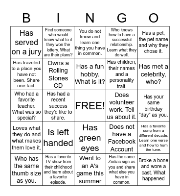 Find someone who.... Bingo Card