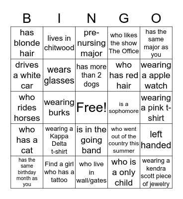Kappa Delta Bingo Card
