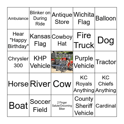 Birthday Ride Bingo Card