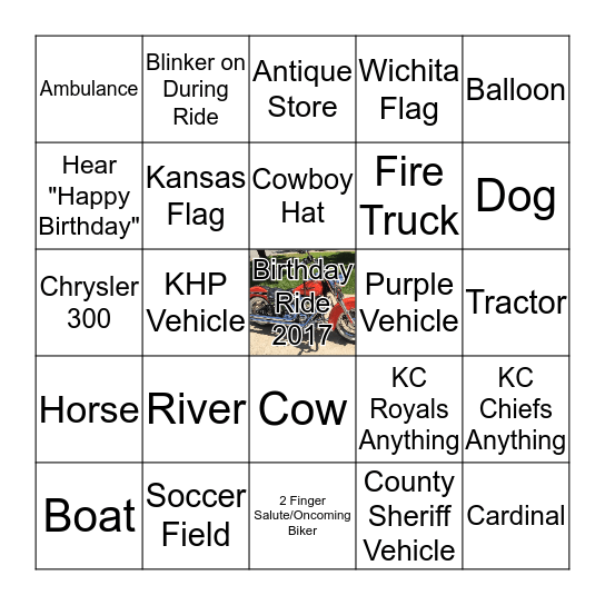 Birthday Ride Bingo Card