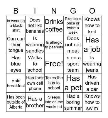 Getting to Know You Bingo Card