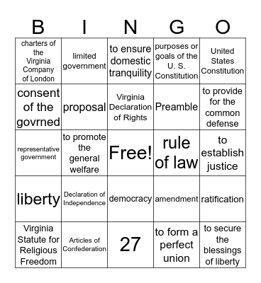 Review for CE 2 Test Bingo Card