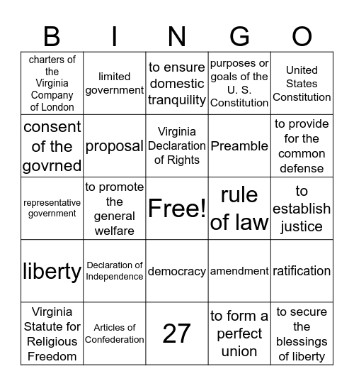 Review for CE 2 Test Bingo Card