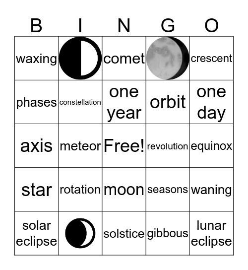 Earth In Space Bingo Card