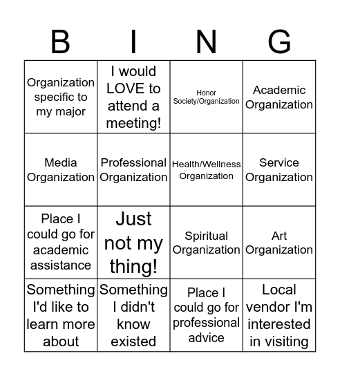 Campus Fest BINGO Card