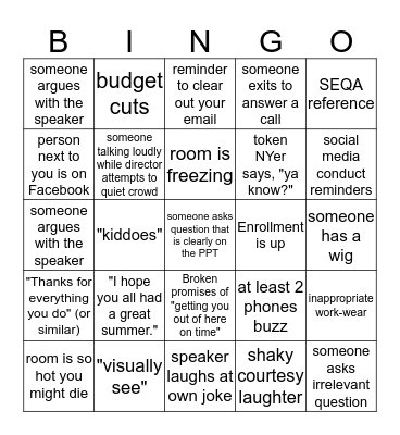 Conference Day BINGO Card