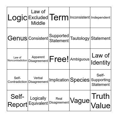 Logic Vocabulary Bingo Card