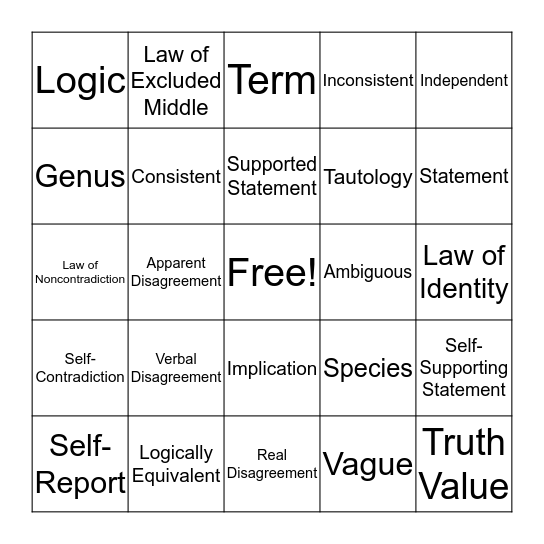 Logic Vocabulary Bingo Card