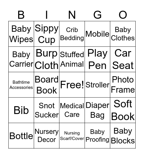 Baby Shower Bingo Card