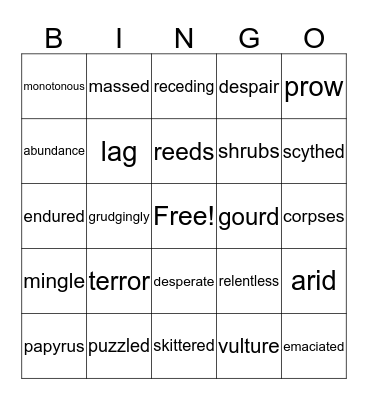 Vocabulary Bingo Card