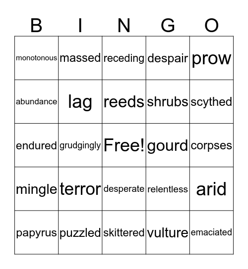 Vocabulary Bingo Card