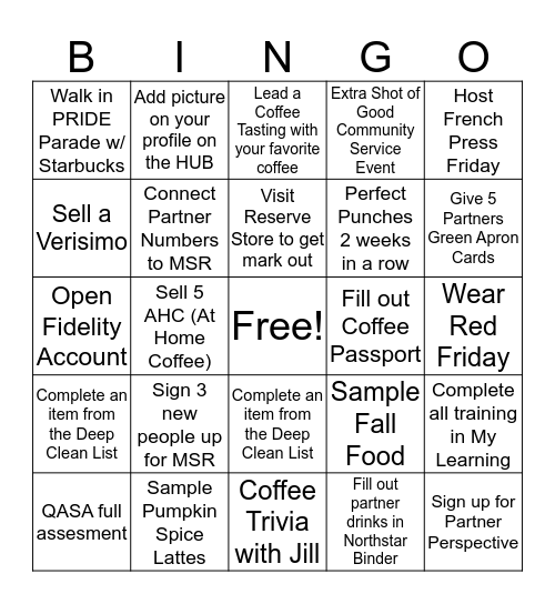 STARBUCKS BARISTA BINGO!! Bingo Card