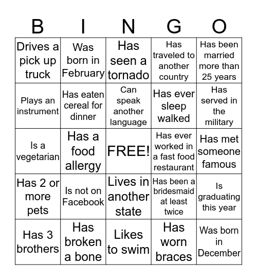 People Bingo Card