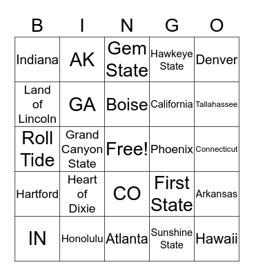 States Review Bingo Card