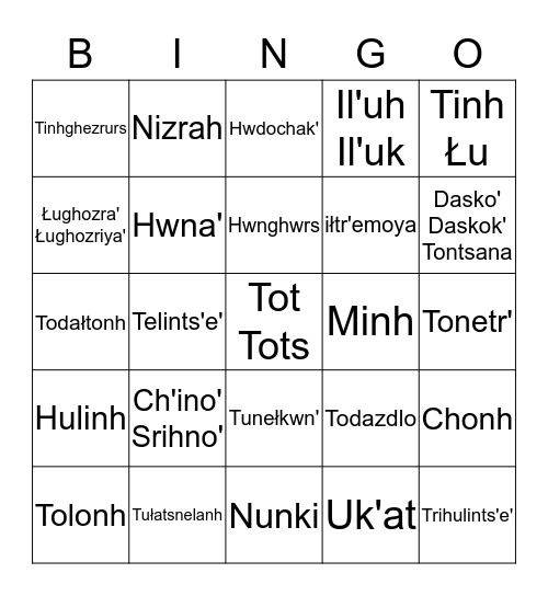 Dinak'i Tu Bingo Card