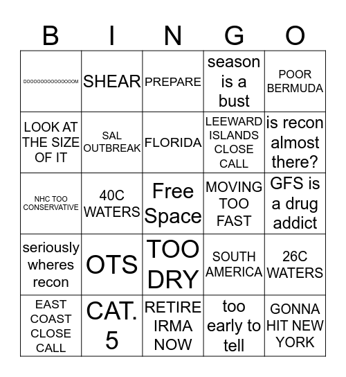 Irma Bingo Card