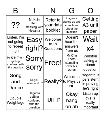 Physics HL BIngo Card