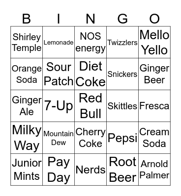 Candy and Soda Bingo Card