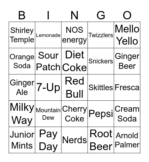 Candy and Soda Bingo Card