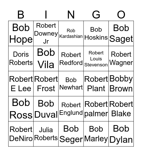 Famous Roberts/Bobs Bingo Card